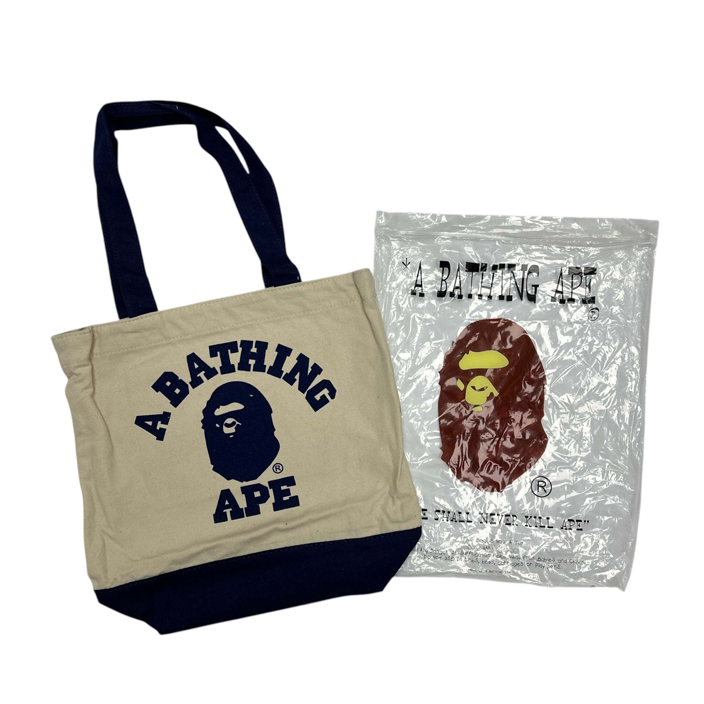 BAPE TOTE BAG CREAM & BLUE