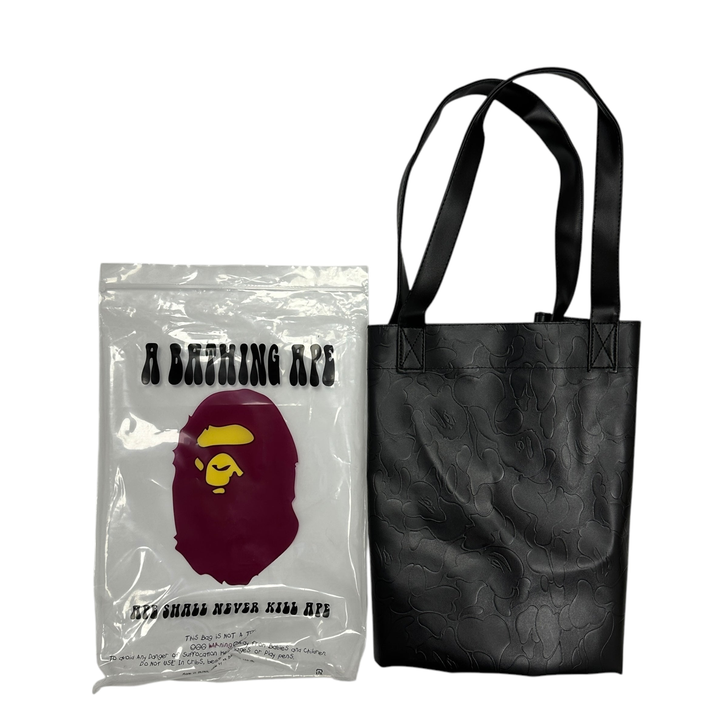 BAPE TOTE BAG BLACK LEATHER