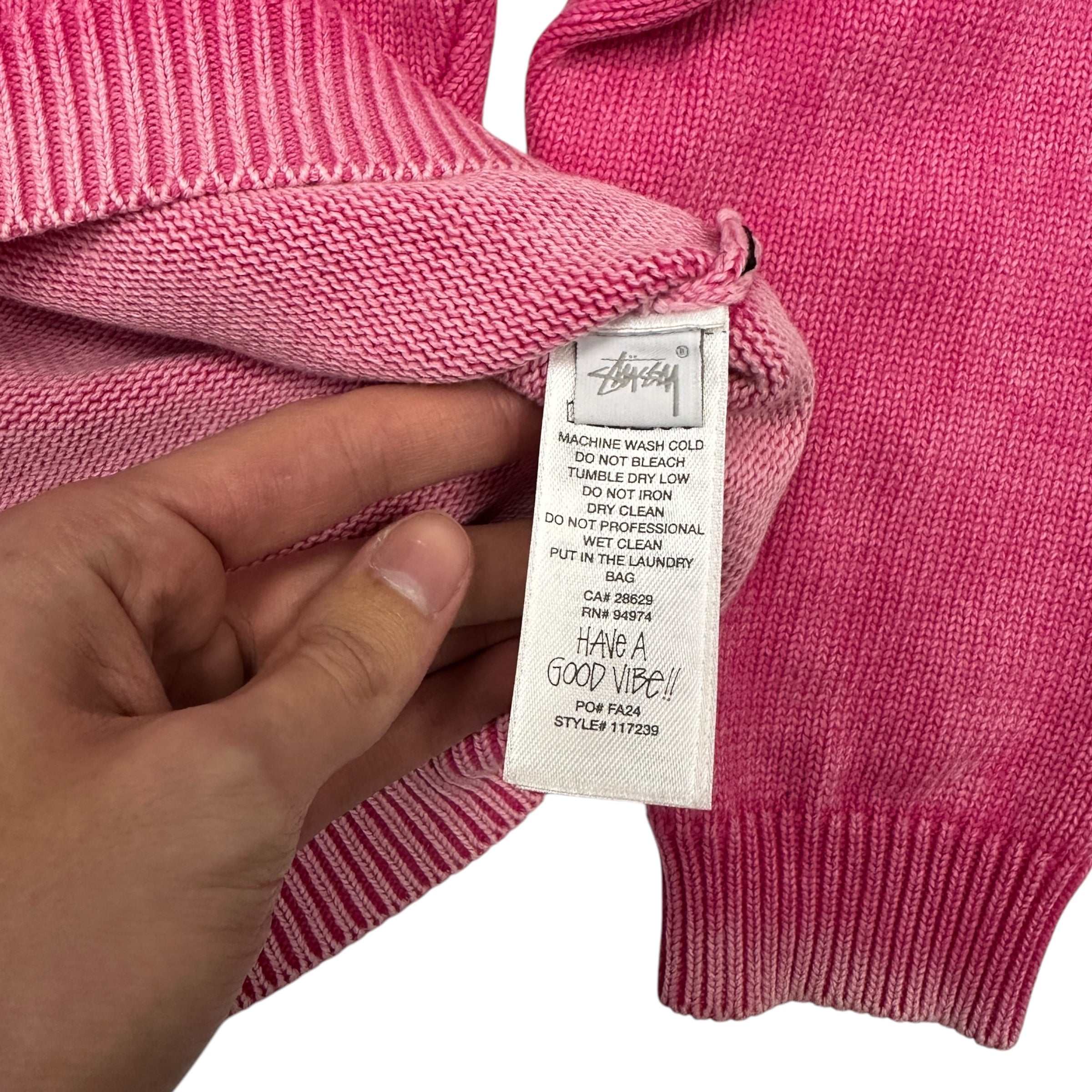 STUSSY PINK COTTON KNIT CREWNECK (S)